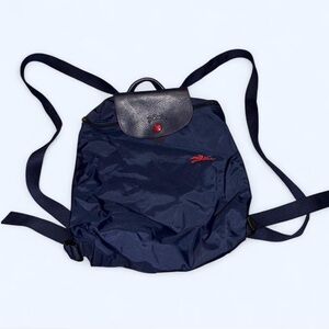 Longchamp Navy Le Pilage Nylon Mini Backpack with Red Accent